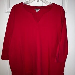 Orvis Cherry Red Pima Cotton Tunic, 3/4-Sleeve, Split neck, Women's